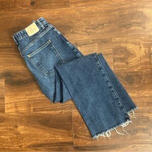 Zara Straight Leg Blue Denim Jeans with Frayed Hem